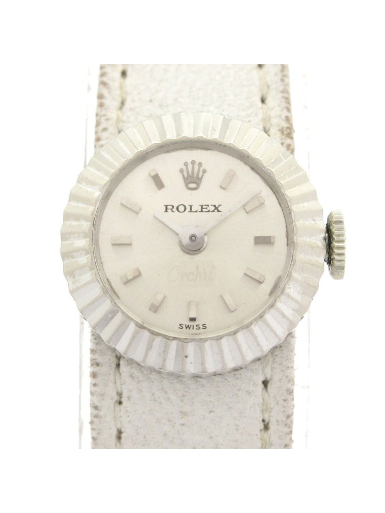 Rolex Watch Chameleon Orchid 18k White Gold Antique Leather Strap Required Oh